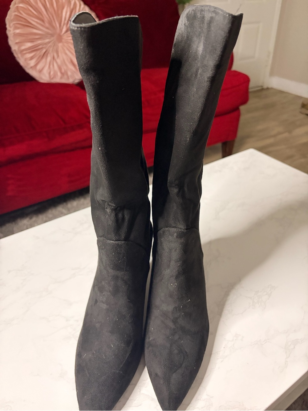 Black Over-the-Knee Pointed Toe Stretch Boots